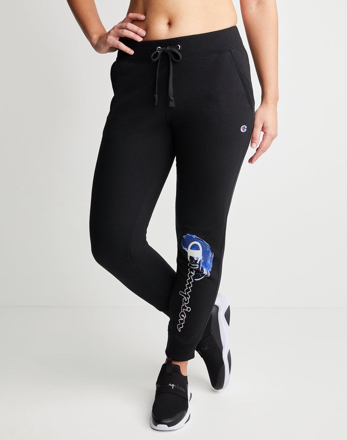 Champion Joggingbroek Dames - Zwart - Powerblend Fleece Crashing Wave & Script Logo ( 280976-YJD )